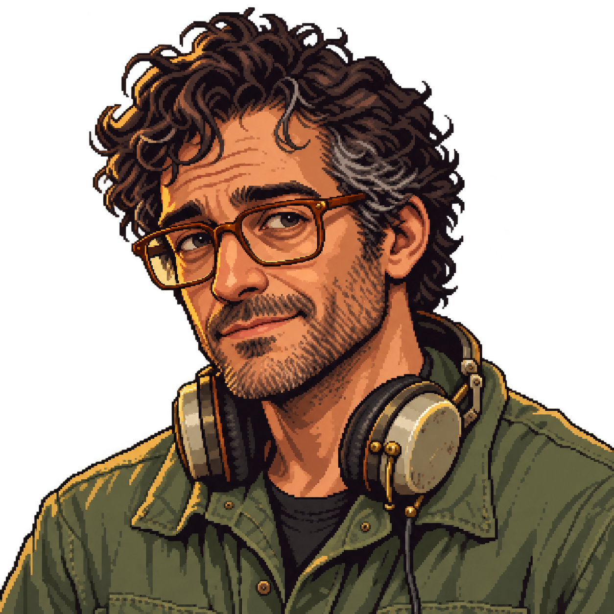 Ollie, the engineer, wearing glasses and radio headphones